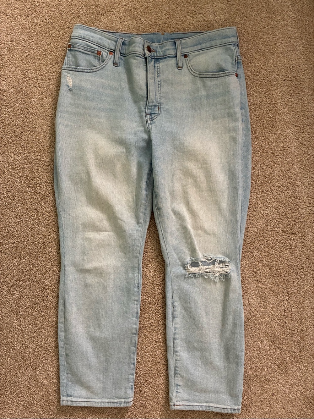 Madewell Light Blue Mid-Ride Classic Distressed Straight Leg Jeans